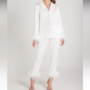 White Nadine Merabi pajama set with a little stain on the top